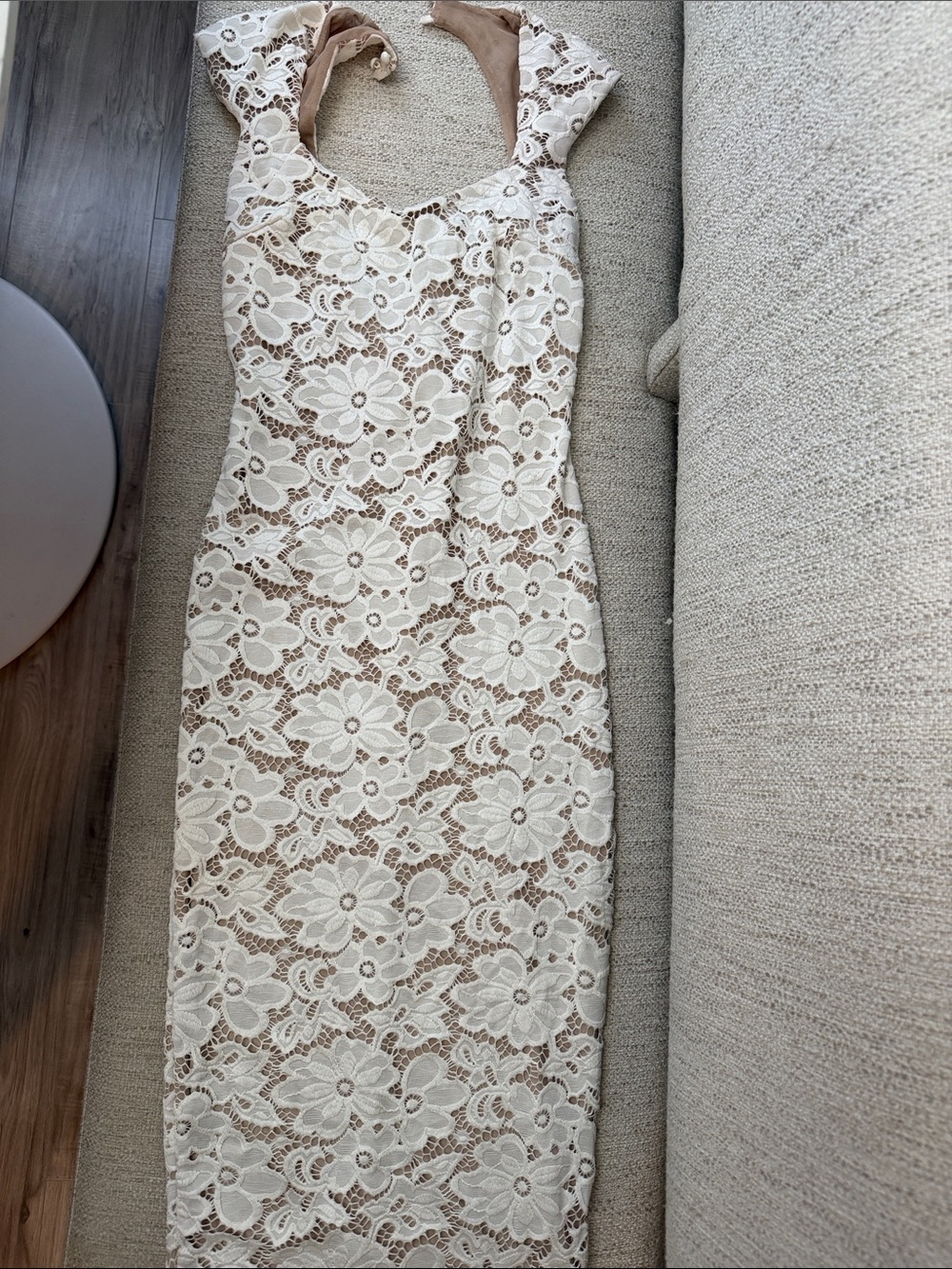 Marciano Cream Floral Lace Midi Dress